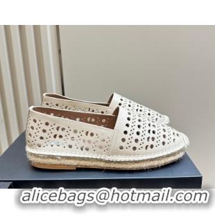 Good Quality Alaia Espadrilles Flats in Laser-cut leather Light Beige A111204 1112022