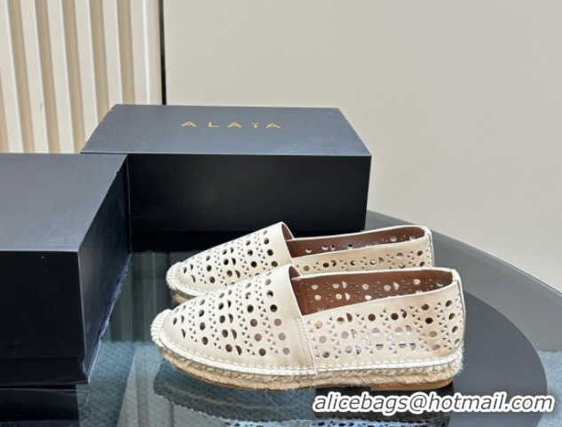 Good Quality Alaia Espadrilles Flats in Laser-cut leather Light Beige A111204 1112022