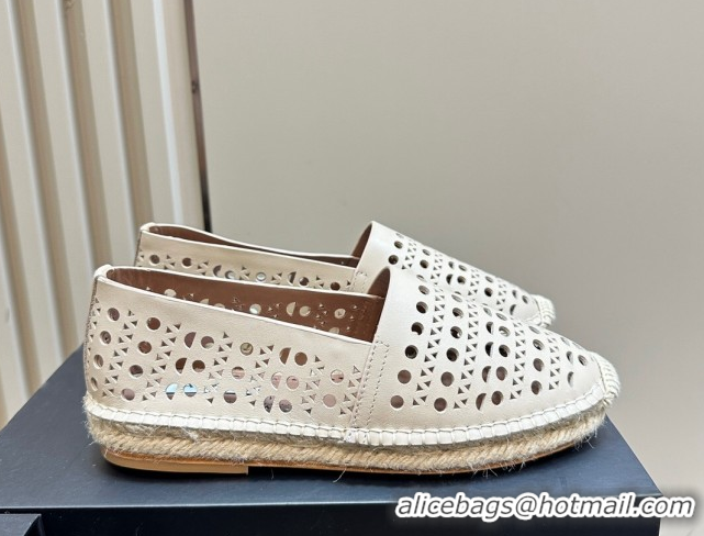 Good Quality Alaia Espadrilles Flats in Laser-cut leather Light Beige A111204 1112022