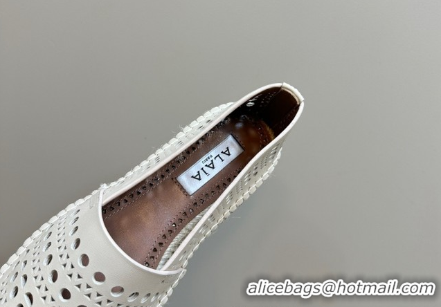 Good Quality Alaia Espadrilles Flats in Laser-cut leather Light Beige A111204 1112022