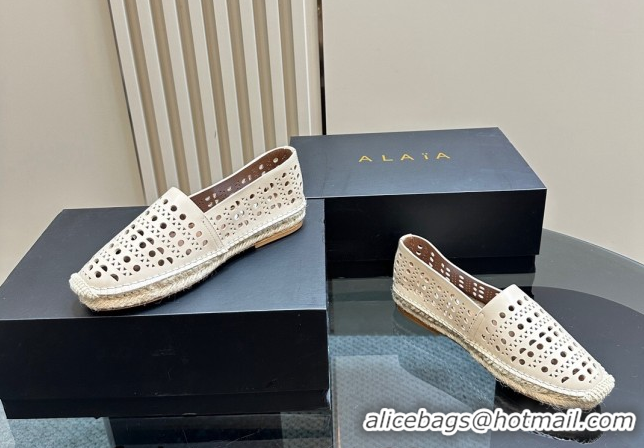 Good Quality Alaia Espadrilles Flats in Laser-cut leather Light Beige A111204 1112022