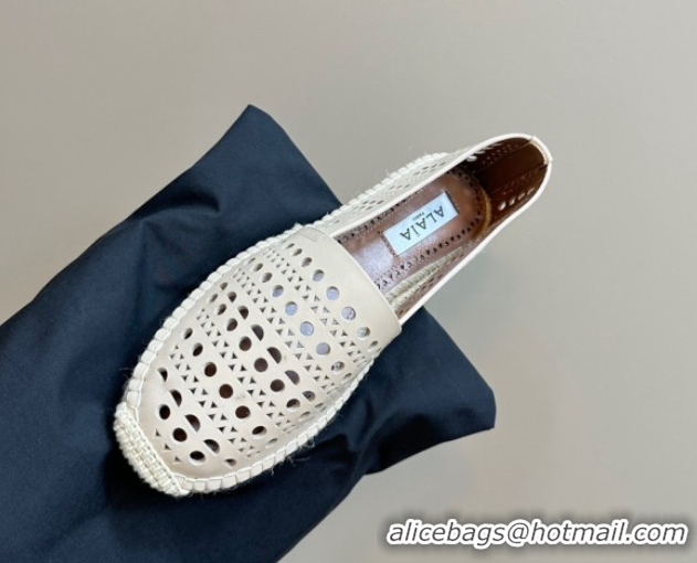 Good Quality Alaia Espadrilles Flats in Laser-cut leather Light Beige A111204 1112022