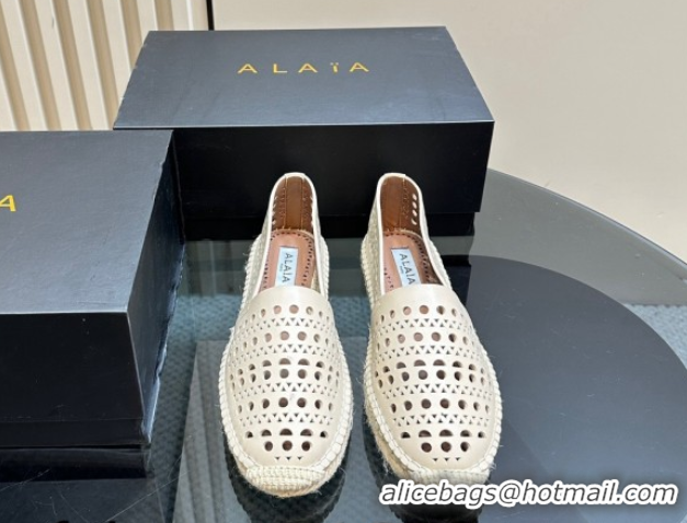 Good Quality Alaia Espadrilles Flats in Laser-cut leather Light Beige A111204 1112022