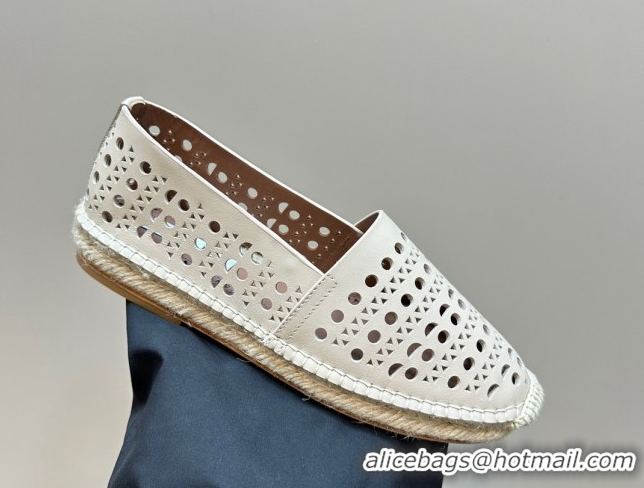 Good Quality Alaia Espadrilles Flats in Laser-cut leather Light Beige A111204 1112022