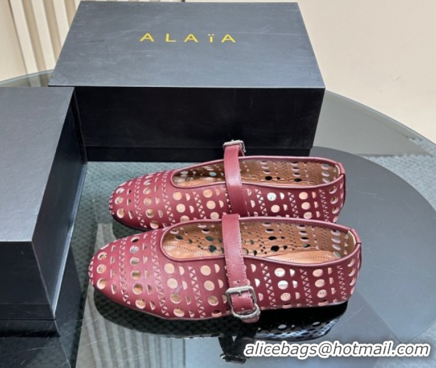 Big Discount Alaia Ballet Flat in Openwork Leather Dark Burgundy 1223002