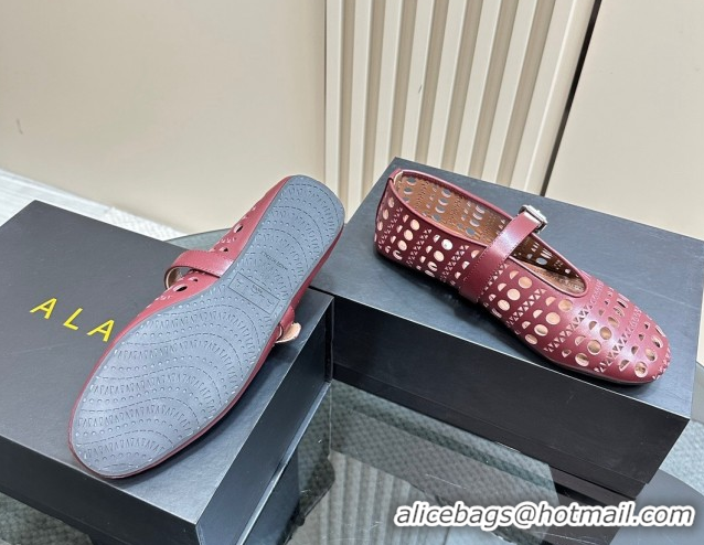 Big Discount Alaia Ballet Flat in Openwork Leather Dark Burgundy 1223002
