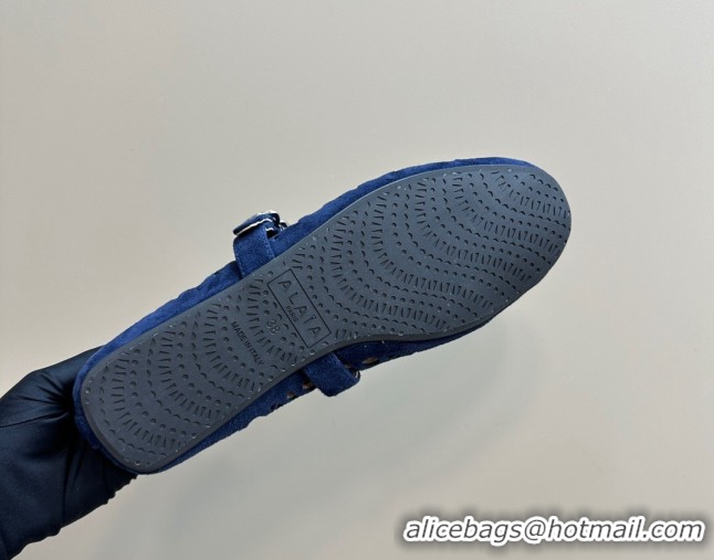 Popular Style Alaia Ballet Flat in Openwork Suede Dark Blue 1223004