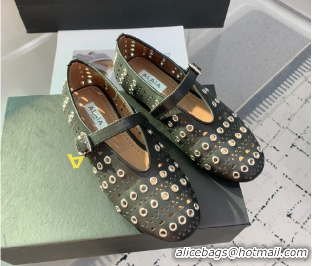 Good Product Alaia Ballet Flat in Openwork Leather with Eyelet Black Upper 1223007