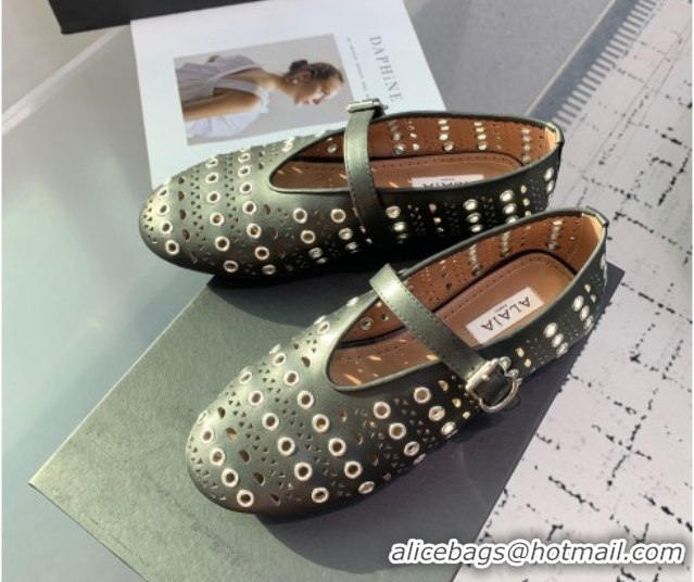 Good Product Alaia Ballet Flat in Openwork Leather with Eyelet Black Upper 1223007