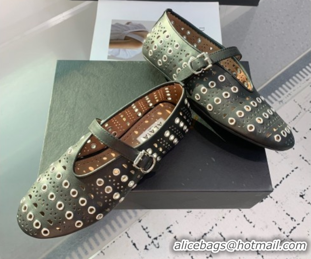 Good Product Alaia Ballet Flat in Openwork Leather with Eyelet Black Upper 1223007