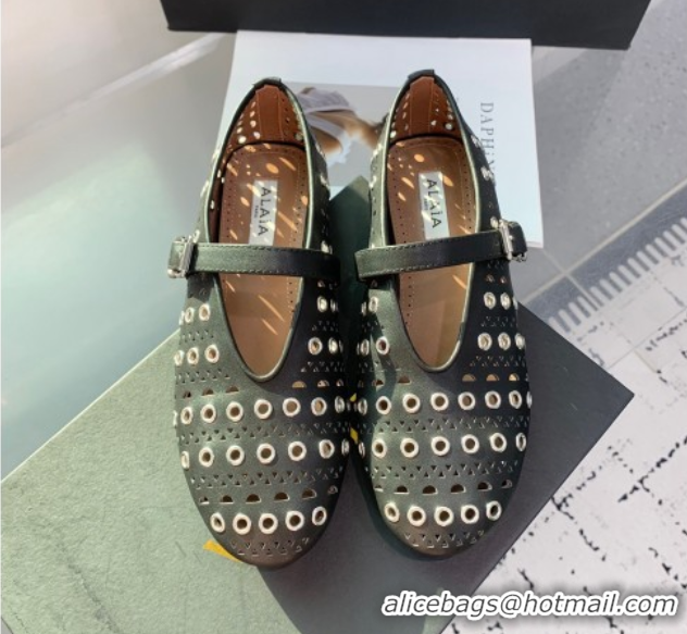 Good Product Alaia Ballet Flat in Openwork Leather with Eyelet Black Upper 1223007