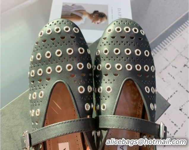 Good Product Alaia Ballet Flat in Openwork Leather with Eyelet Black Upper 1223007