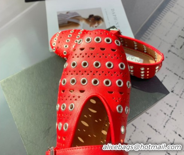 Most Popular Alaia Ballet Flat in Openwork Leather with Eyelet Red 1223011