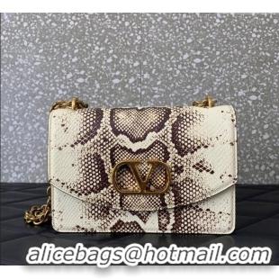 Best Price Valentino Vain shoulder bag in Snakeskin Printed calfskin with metallic VLogo Signature 2016 White/Brown 2025