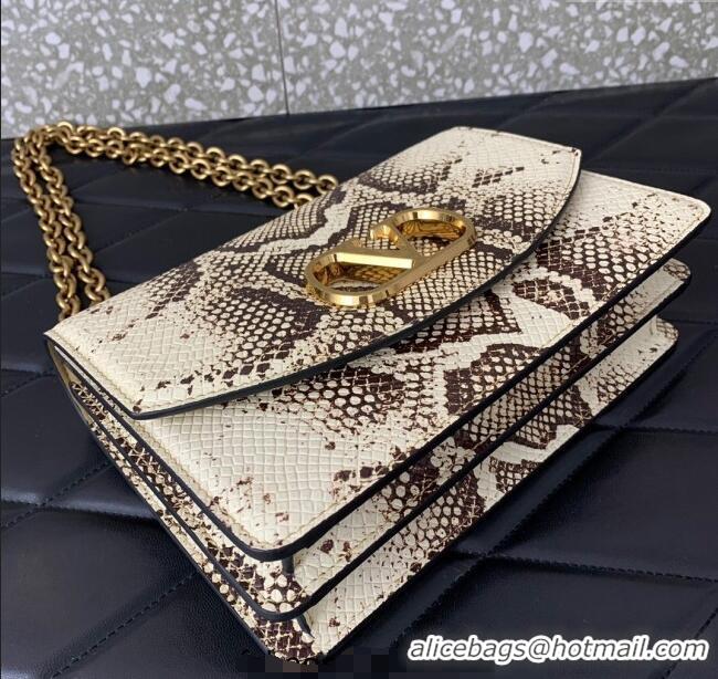 Best Price Valentino Vain shoulder bag in Snakeskin Printed calfskin with metallic VLogo Signature 2016 White/Brown 2025