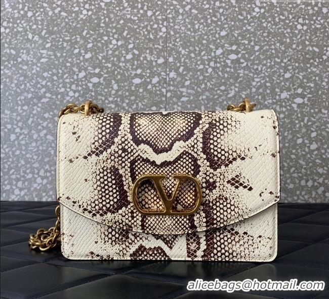 Best Price Valentino Vain shoulder bag in Snakeskin Printed calfskin with metallic VLogo Signature 2016 White/Brown 2025