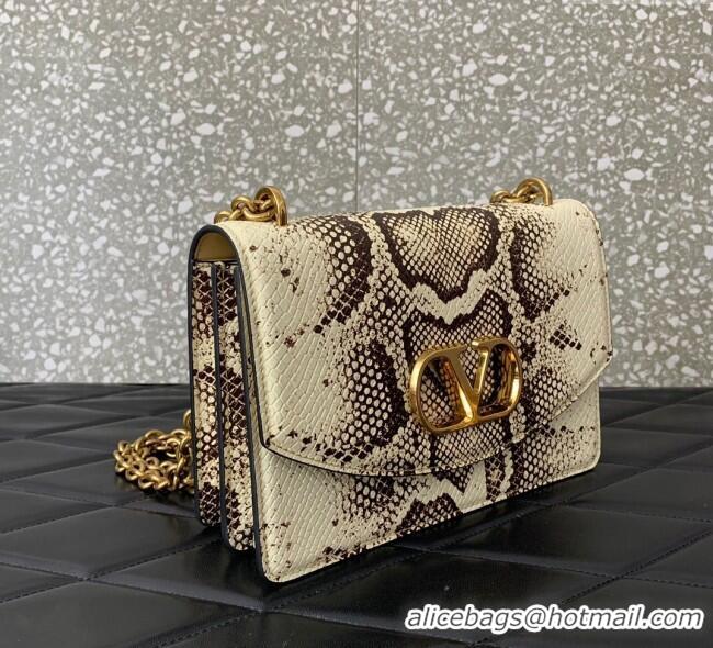 Best Price Valentino Vain shoulder bag in Snakeskin Printed calfskin with metallic VLogo Signature 2016 White/Brown 2025