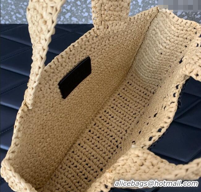 Trendy Design Valentino Viva Superstar Crochet Small Shopping Bag in Raffia Straw 0110S Beige/Black 2025