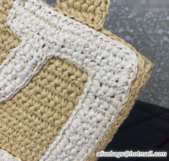 Promotional Valentino Viva Superstar Crochet Small Shopping Bag in Raffia Straw 0110S Beige/White 2025