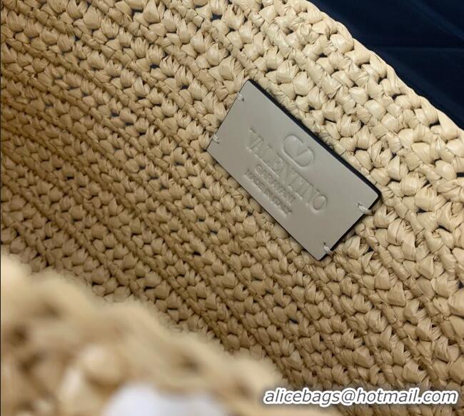 Promotional Valentino Viva Superstar Crochet Small Shopping Bag in Raffia Straw 0110S Beige/White 2025