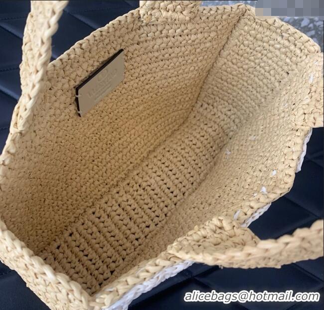 Promotional Valentino Viva Superstar Crochet Small Shopping Bag in Raffia Straw 0110S Beige/White 2025