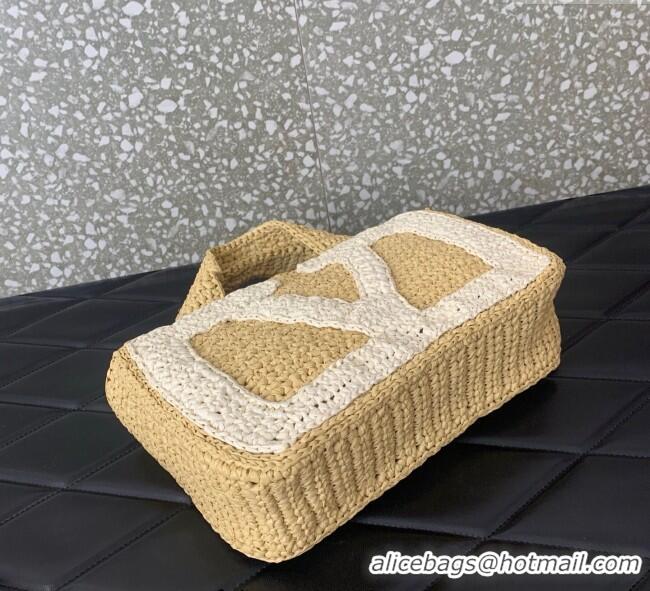 Promotional Valentino Viva Superstar Crochet Small Shopping Bag in Raffia Straw 0110S Beige/White 2025