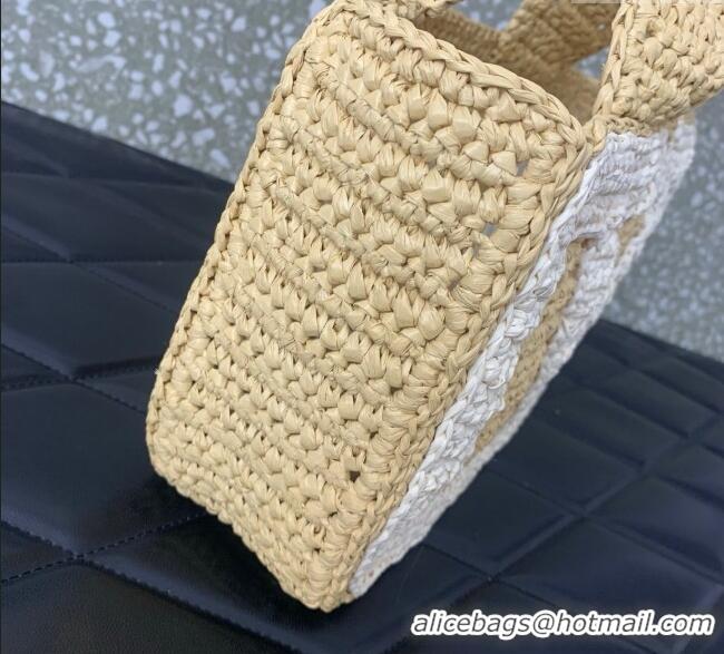 Promotional Valentino Viva Superstar Crochet Small Shopping Bag in Raffia Straw 0110S Beige/White 2025