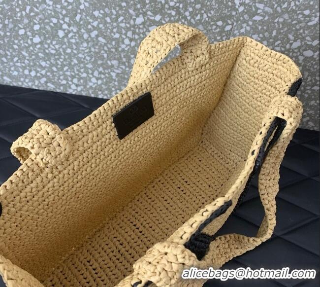 Promotional Valentino Viva Superstar Crochet Medium Shopping Bag in Raffia Straw 0110L Beige/Black 2025