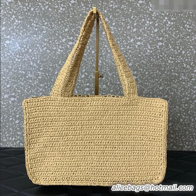 Promotional Valentino Viva Superstar Crochet Medium Shopping Bag in Raffia Straw 0110L Beige/Black 2025