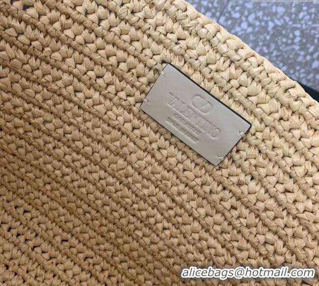 Promotional Valentino Viva Superstar Crochet Medium Shopping Bag in Raffia Straw 0110L Beige/White 2025