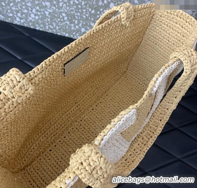 Promotional Valentino Viva Superstar Crochet Medium Shopping Bag in Raffia Straw 0110L Beige/White 2025