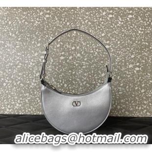 Grade Discount Valentino VLogo Signature mini hobo bag in Grainy Calfskin 5012 Silver 2025