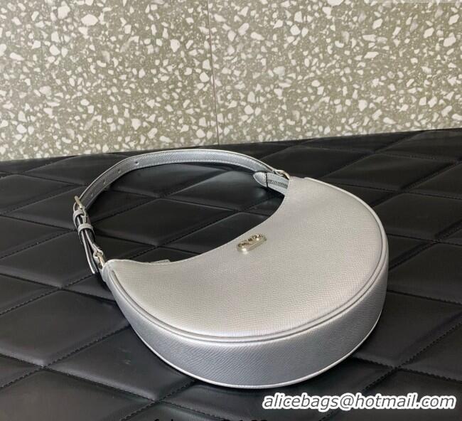 Grade Discount Valentino VLogo Signature mini hobo bag in Grainy Calfskin 5012 Silver 2025