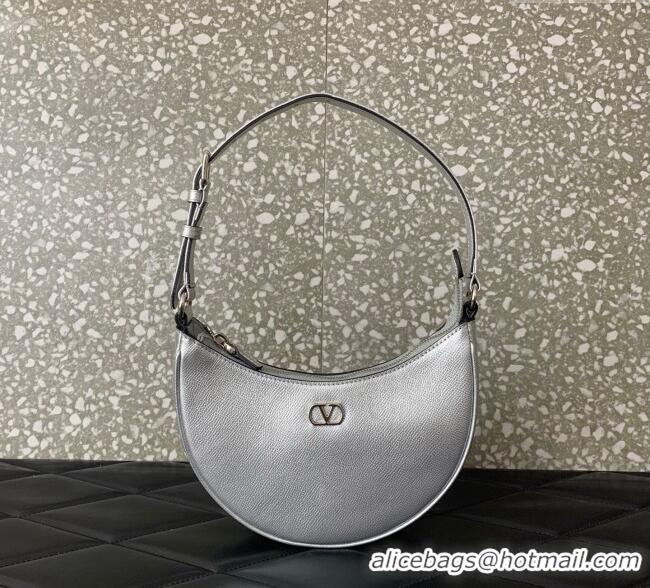 Grade Discount Valentino VLogo Signature mini hobo bag in Grainy Calfskin 5012 Silver 2025