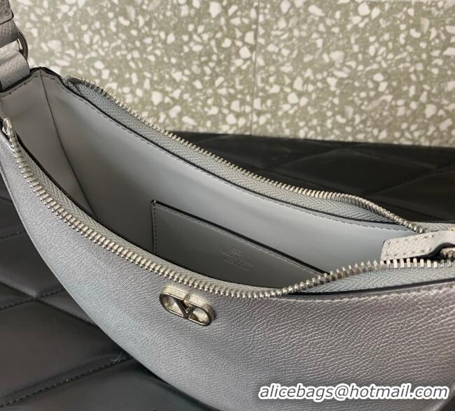 Grade Discount Valentino VLogo Signature mini hobo bag in Grainy Calfskin 5012 Silver 2025