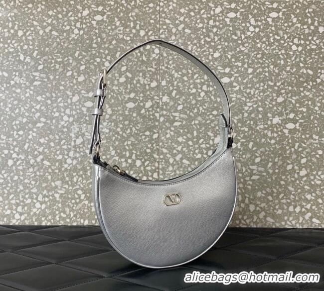 Grade Discount Valentino VLogo Signature mini hobo bag in Grainy Calfskin 5012 Silver 2025