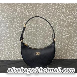 Luxury Cheap Valentino VLogo Signature mini hobo bag in Grainy Calfskin 5012 Black 2025