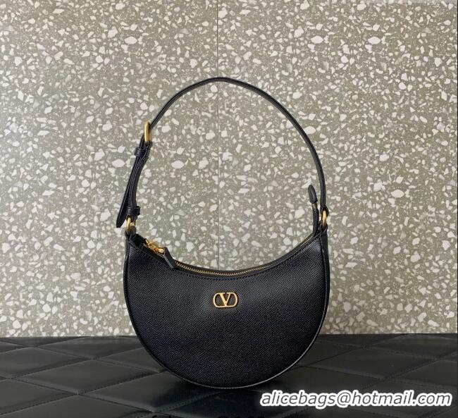 Luxury Cheap Valentino VLogo Signature mini hobo bag in Grainy Calfskin 5012 Black 2025
