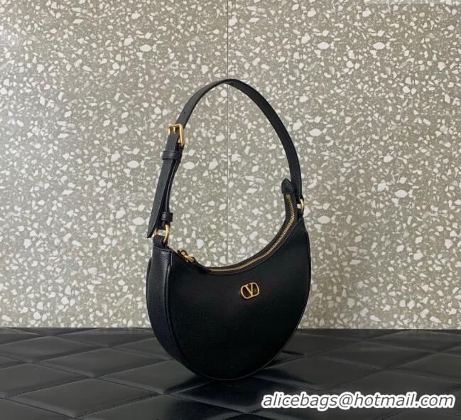 Luxury Cheap Valentino VLogo Signature mini hobo bag in Grainy Calfskin 5012 Black 2025