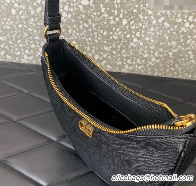 Luxury Cheap Valentino VLogo Signature mini hobo bag in Grainy Calfskin 5012 Black 2025
