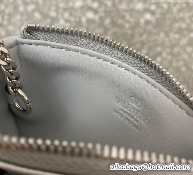 Buy Fashionable Valentino Vlogo Signature Grainy Calfskin Key Ring Pouch VLTN038 Silver 2025