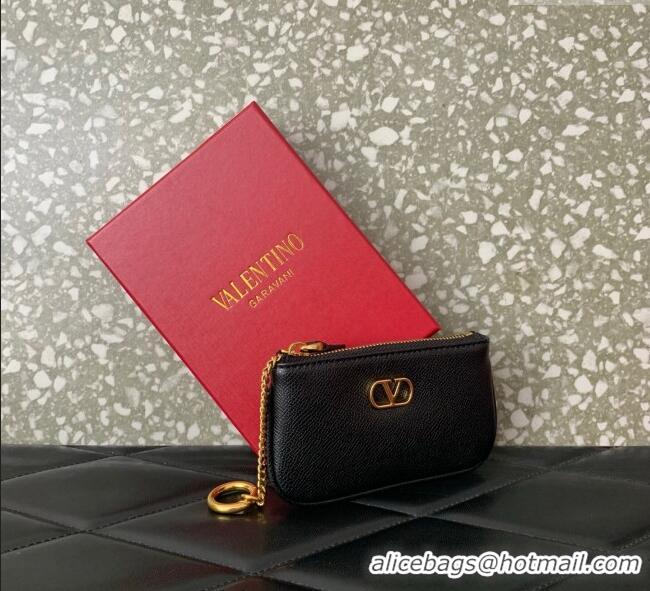 Grade Design Valentino Vlogo Signature Grainy Calfskin Key Ring Pouch VLTN038 Black 2025
