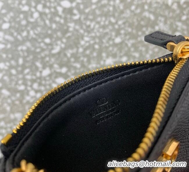 Grade Design Valentino Vlogo Signature Grainy Calfskin Key Ring Pouch VLTN038 Black 2025