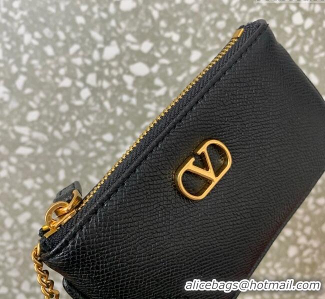 Grade Design Valentino Vlogo Signature Grainy Calfskin Key Ring Pouch VLTN038 Black 2025