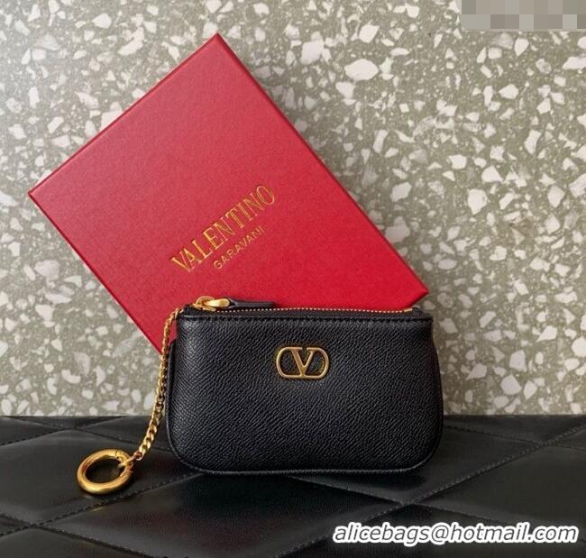 Grade Design Valentino Vlogo Signature Grainy Calfskin Key Ring Pouch VLTN038 Black 2025