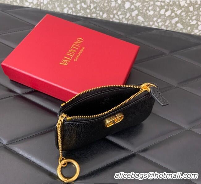 Grade Design Valentino Vlogo Signature Grainy Calfskin Key Ring Pouch VLTN038 Black 2025