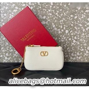 Promotional Valentino Vlogo Signature Grainy Calfskin Key Ring Pouch VLTN038 White 2025