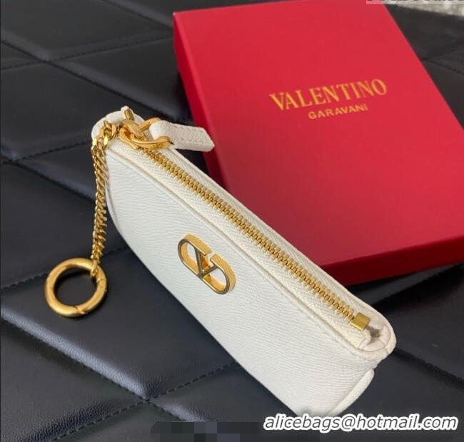 Promotional Valentino Vlogo Signature Grainy Calfskin Key Ring Pouch VLTN038 White 2025
