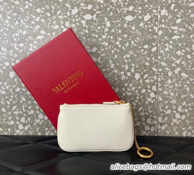 Promotional Valentino Vlogo Signature Grainy Calfskin Key Ring Pouch VLTN038 White 2025