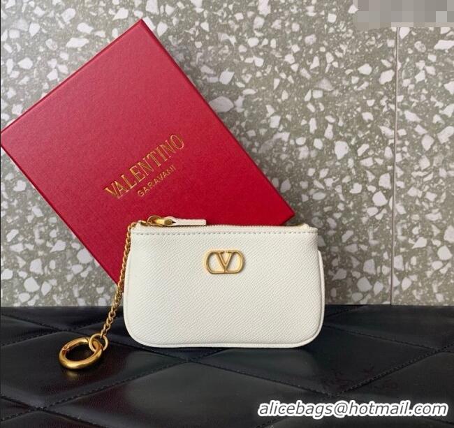 Promotional Valentino Vlogo Signature Grainy Calfskin Key Ring Pouch VLTN038 White 2025